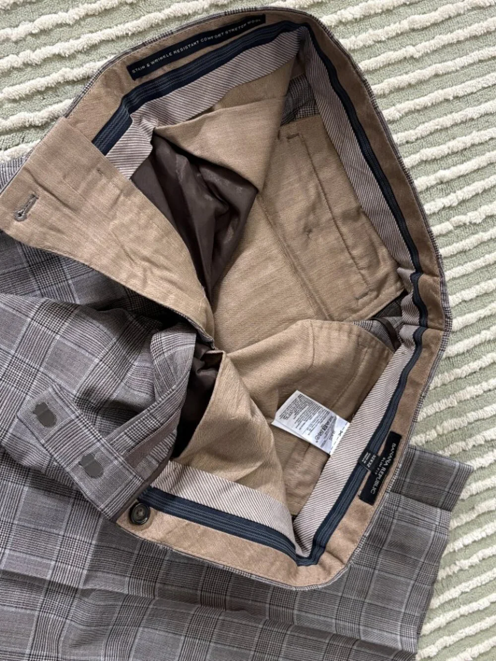 Banana Republic Slim Fit Stretch Wool Glen Plaid Pants 32x32 Brown/Tan